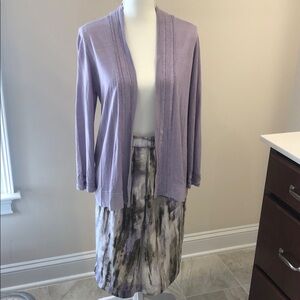 Chico's elegant open front cardigan and skirt set